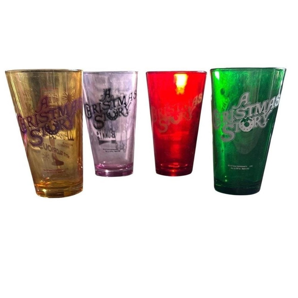 A Christmas Story Movie Pint Glass Set of 4 Yellow Pink Red Green ICUP Holiday